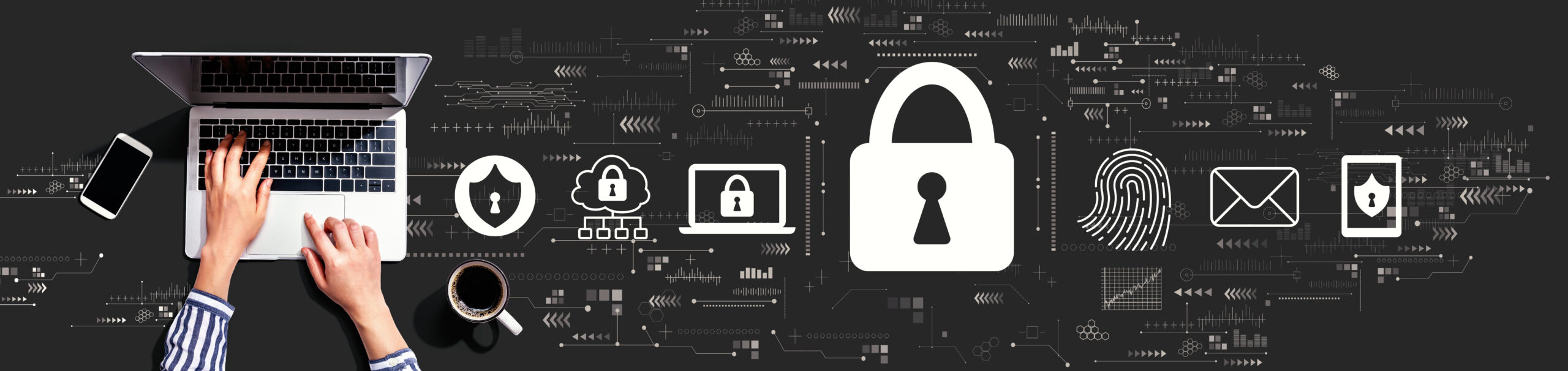Internet network security concept with person using laptop
