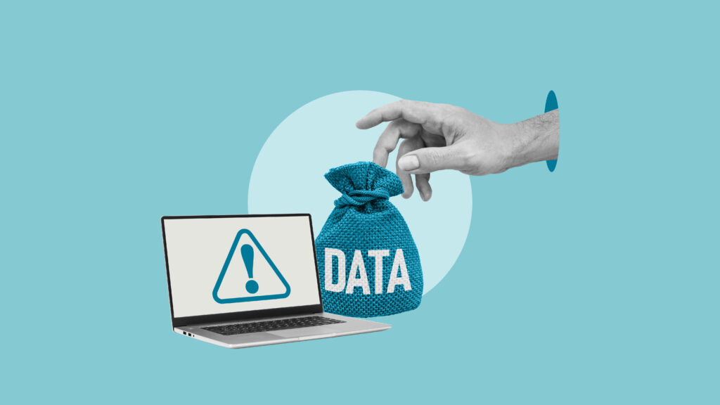 Information leak and web safety concept. The hand steals data showing Information Leak Prevention and the cybersecurity