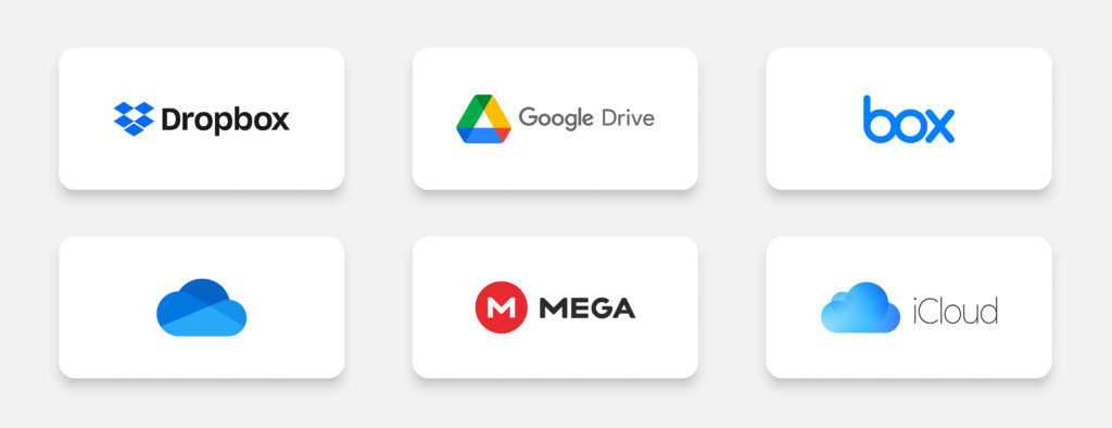 top cloud storage service providers companies logo set including dropbox google drive onedrive and more